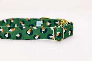 Olive Green Leopard Print Water Resistant Dog Collar