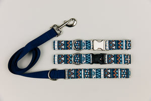 Navy Blue Aztec Water Resistant Dog Collar