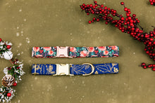 Load image into Gallery viewer, Blue Gilded Winter Floral Dog Collar