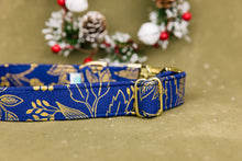 Load image into Gallery viewer, Blue Gilded Winter Floral Dog Collar