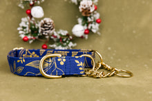 Load image into Gallery viewer, Blue Gilded Winter Floral Dog Collar