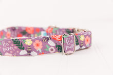 Load image into Gallery viewer, Bee Mine Purple Floral Valentine's Dog Collar