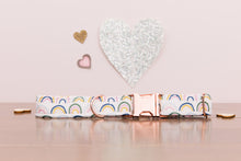 Load image into Gallery viewer, Valentine’s Rainbow and Rose Gold Customizable Dog Collar