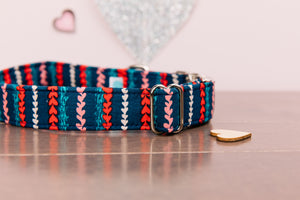 Valentine’s Striped Hearts Customizable Dog Collar