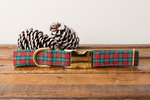 Red and Green Plaid Dog Collar
