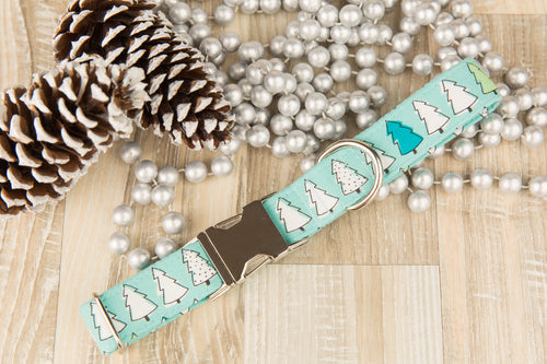 Mint Christmas Trees Dog Collar