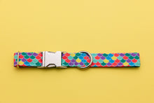 Load image into Gallery viewer, Multi Colored Mermaid Inspired Water Resistant Dog Collar with Side Release Buckle or Martingale Chain