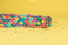 Load image into Gallery viewer, Multi Colored Mermaid Inspired Water Resistant Dog Collar with Side Release Buckle or Martingale Chain