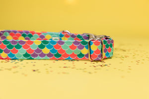Multi Colored Mermaid Inspired Water Resistant Dog Collar with Side Release Buckle or Martingale Chain