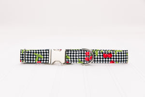 Gingham Plaid & Cherries Dog Collar