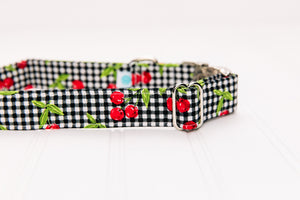 Gingham Plaid & Cherries Dog Collar