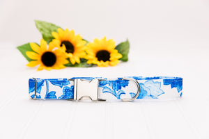 Blue Floral Chintz Water Resistant Dog Collar