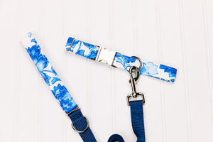 Blue Floral Chintz Matching Dog Leash