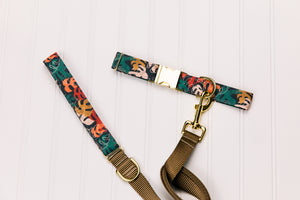 Neutral Monstera Leaves Water Resistant Dog Collar