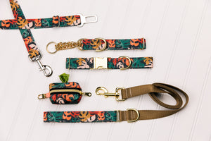 Neutral Monstera Leaves Water Resistant Dog Collar