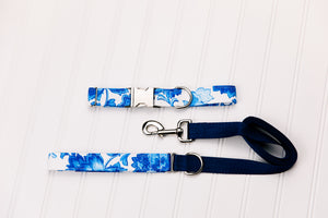 Blue Floral Chintz Water Resistant Dog Collar