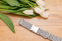 Load image into Gallery viewer, Blue-Grey Striped Linen Customizable Dog Collar