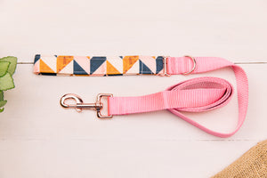 Pink, Navy and Tan Herringbone Matching Dog Leash