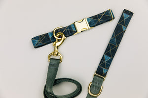 Charcoal and Gold Geometric Dog Collar