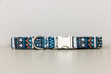 Navy Blue Aztec Water Resistant Dog Collar