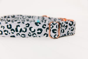Pastel Steel Blue Leopard Print Water Resistant Dog Collar