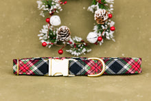 Load image into Gallery viewer, Black and Red Winter Plaid Dog Collar