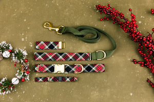 Black and Red Winter Plaid Matching Dog Leash