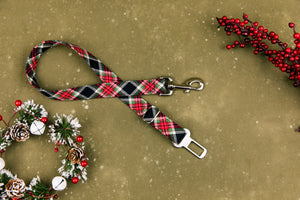 Black and Red Winter Plaid Dog Collar