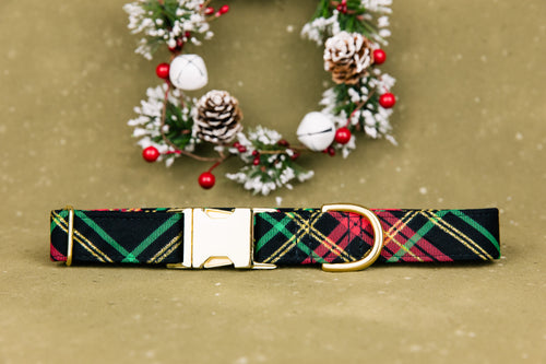 Gilded Festive Plaid Dog Collar