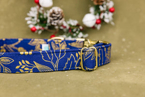 Blue Gilded Winter Floral Dog Collar