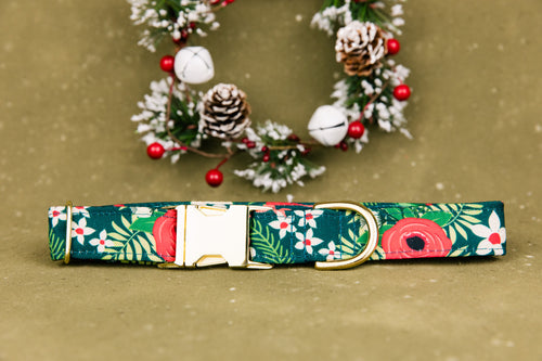 Water Resistant Green Floral Dog Collar