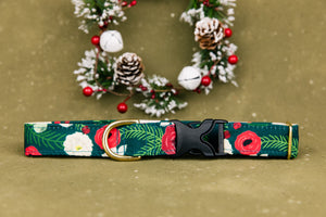 Water Resistant Green Floral Dog Collar
