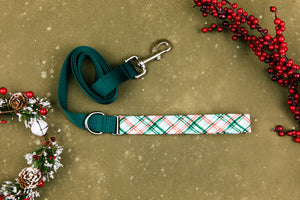 Water Resistant Christmas Mint Plaid Dog Collar