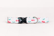 Load image into Gallery viewer, Summer Cherries on Pastel Blue Water Resistant Dog Collar