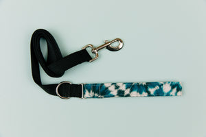 Teal Tie Dye Recycled Canvas Water Resistant Dog Leash Handcrafted