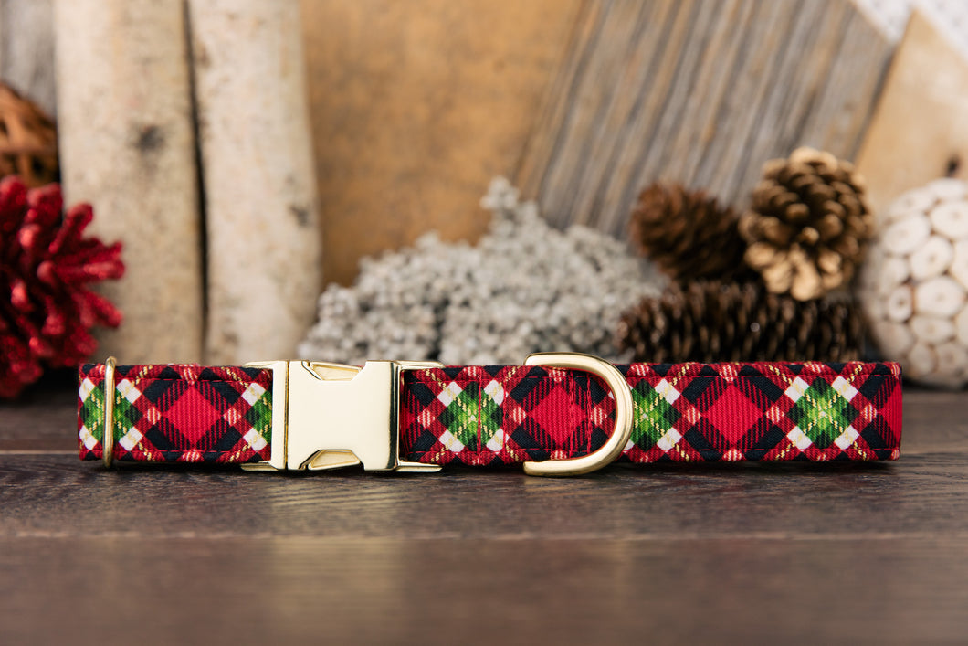 Red and Green Plaid Dog Collar