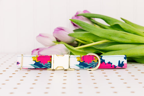 Giant Navy and Magenta Spring Bloom Dog Collar
