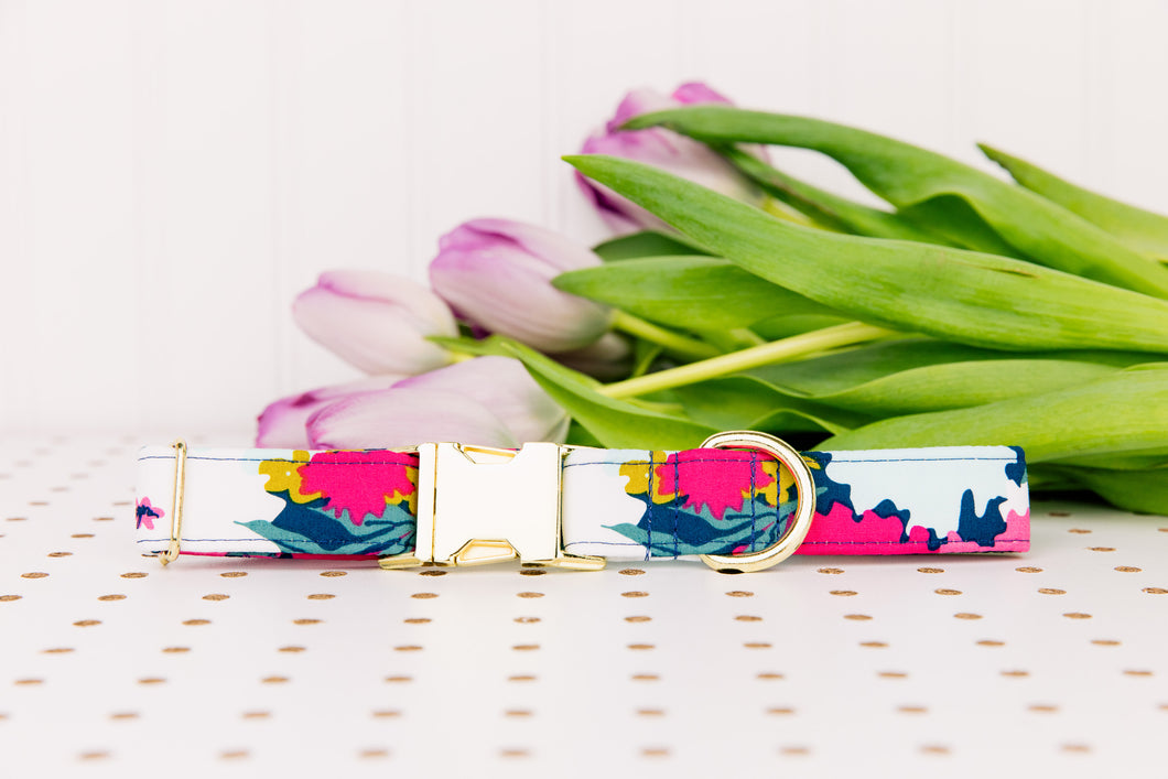 Giant Navy and Magenta Spring Bloom Dog Collar