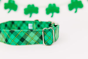 St Patrick's Day Hunter Green Plaid Dog Collar
