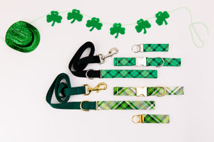 St Patrick's Day Hunter Green Plaid Dog Collar