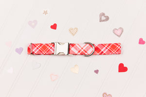 Red & Pink Plaid Valentine Dog Collar