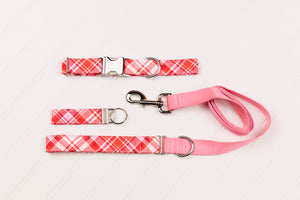 Red & Pink Plaid Valentine Matching Dog Leash