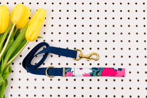 Giant Navy and Magenta Spring Bloom Matching Dog Leash