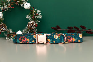Rich Teal Floral Water Resistant Dog Collar