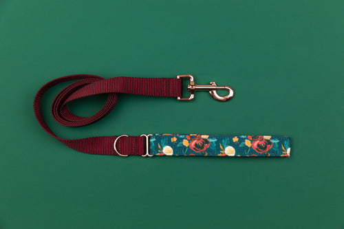 Rich Teal Floral Matching Dog Leash