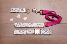 Load image into Gallery viewer, Valentine’s Rainbow and Rose Gold Customizable Dog Collar