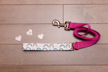Load image into Gallery viewer, Valentine’s Rainbow and Rose Gold Customizable Dog Collar