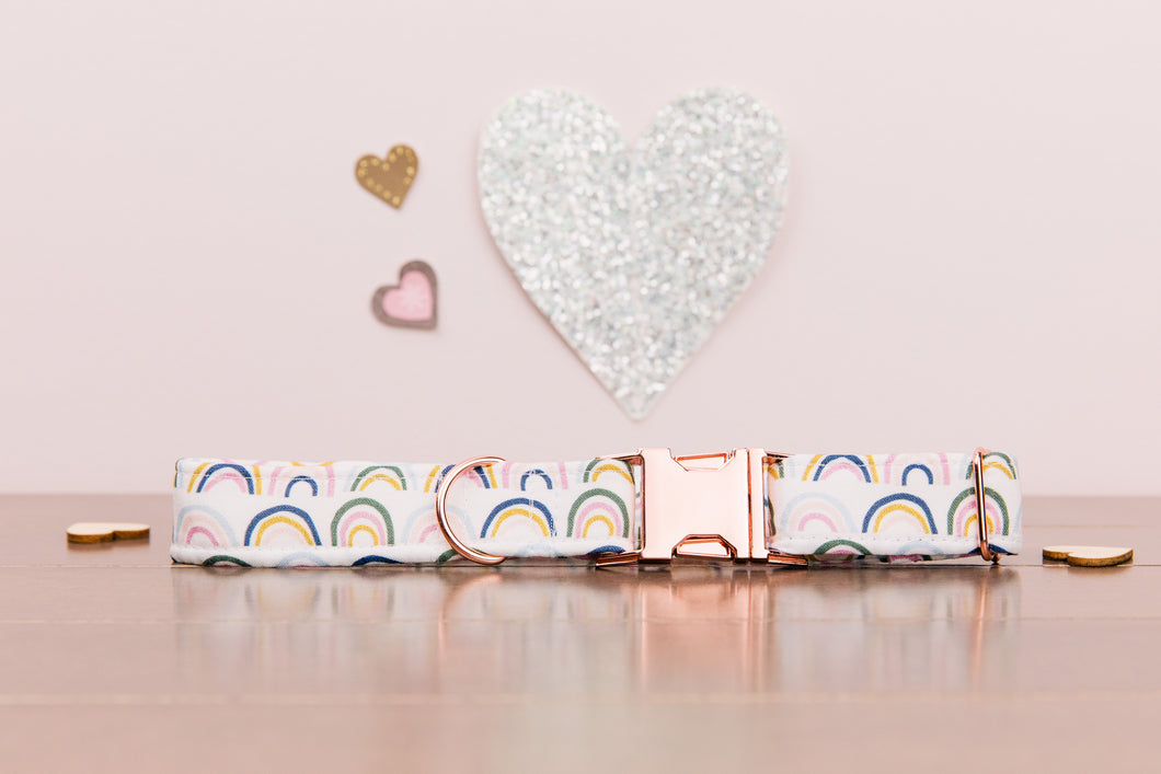 Valentine’s Rainbow and Rose Gold Customizable Dog Collar